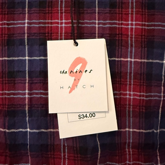 The Nines by HATCH Burgundy & Navy Plaid Maternity Top Size Small - Picture 3 of 3